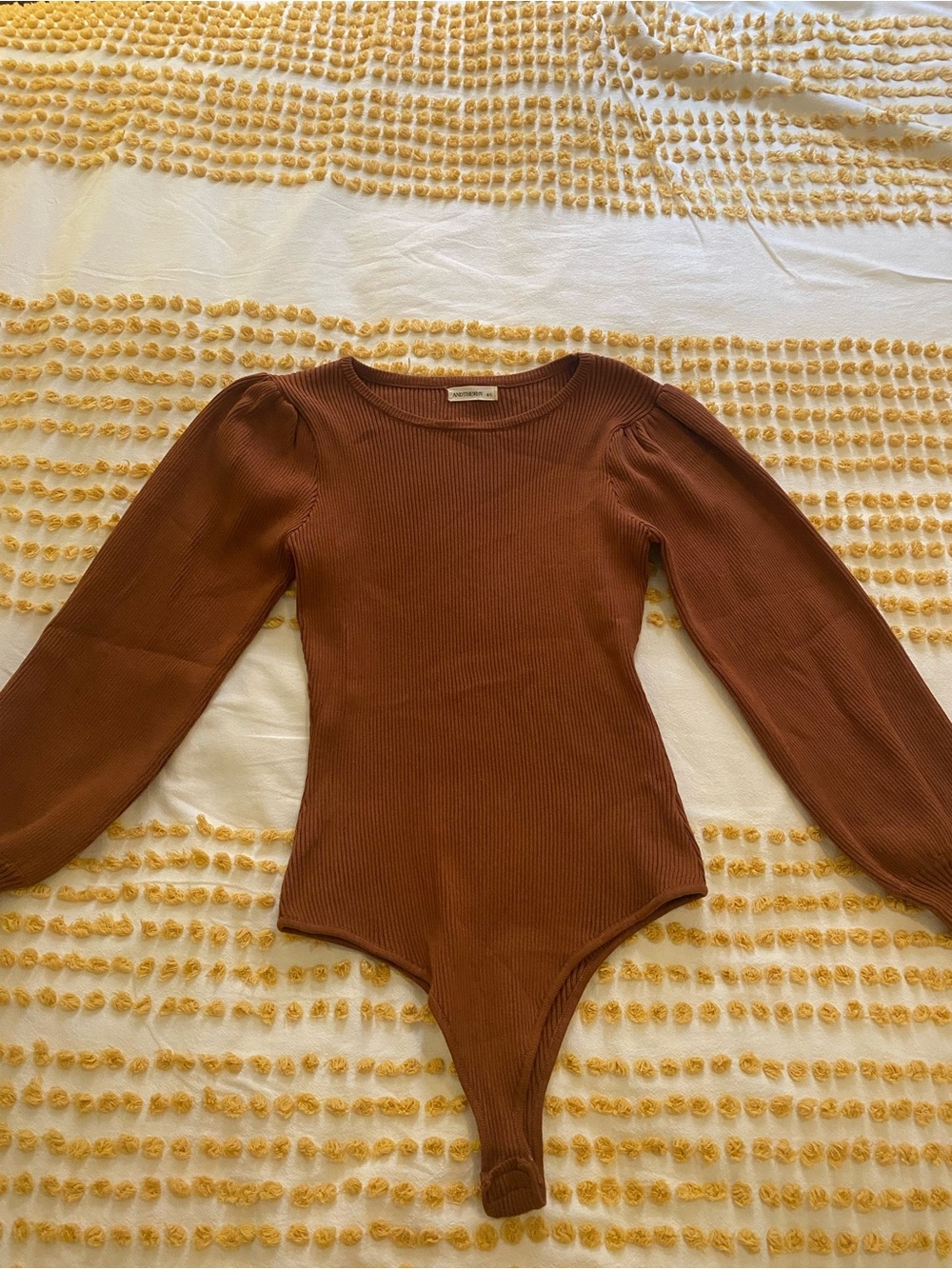 Vintage Brown Ribbed Scoop-Neck Bodysuit